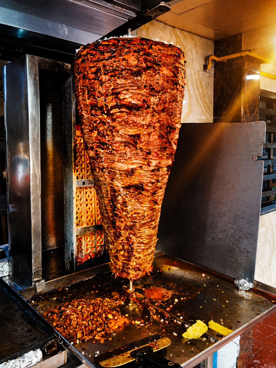 Preparación de tacos al pastor en Los Güeros de Boturini